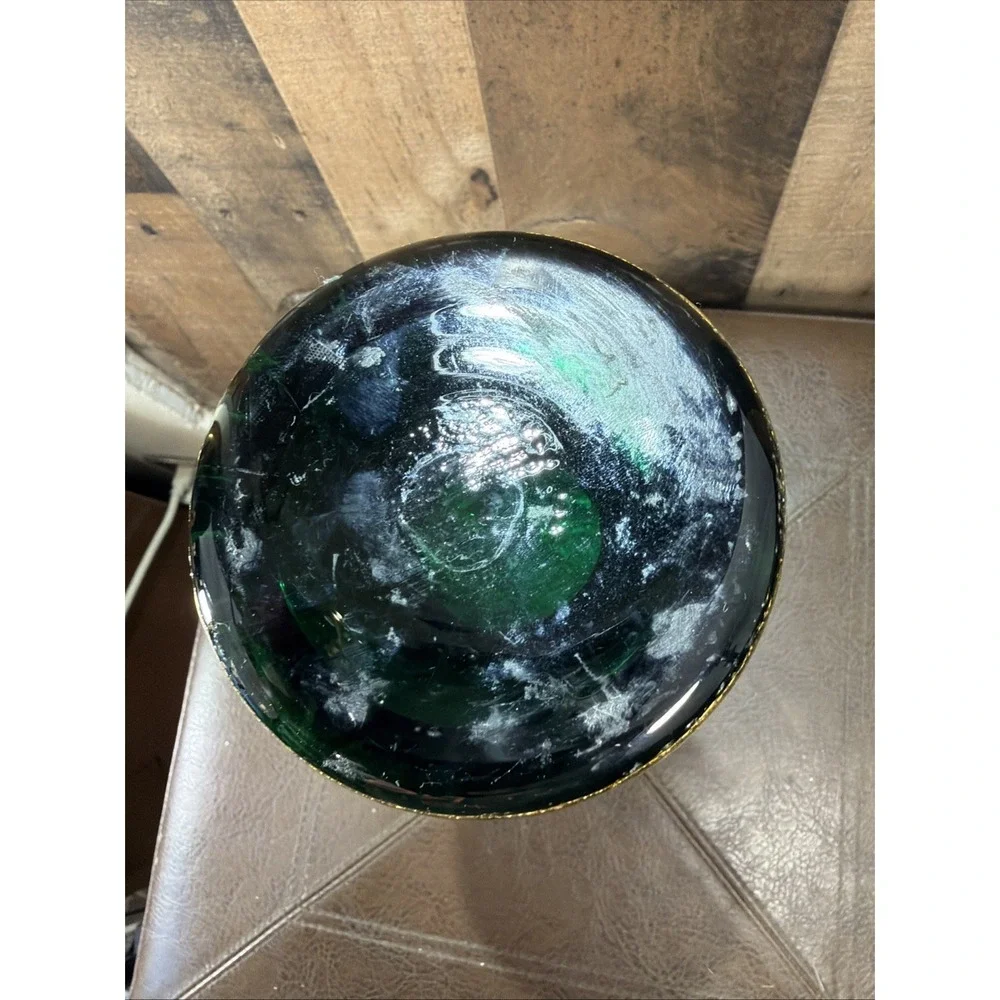 Cristallerie Emerald Green Glass Trumpet Vase Gilded Pedestal Base Vtg Italy 11